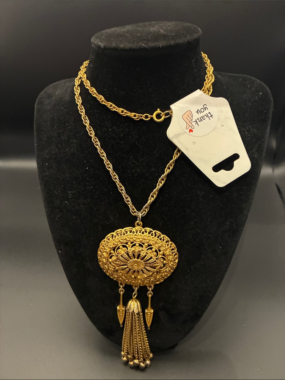 Fashion Jewelry Gold-Tone Filigree Medallion Tassel Pendant Necklace